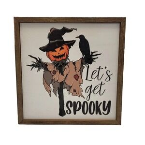 Wood Sign Halloween 10" Let's Get Spooky‎ Wooden Sign Wall Art Decor NWT